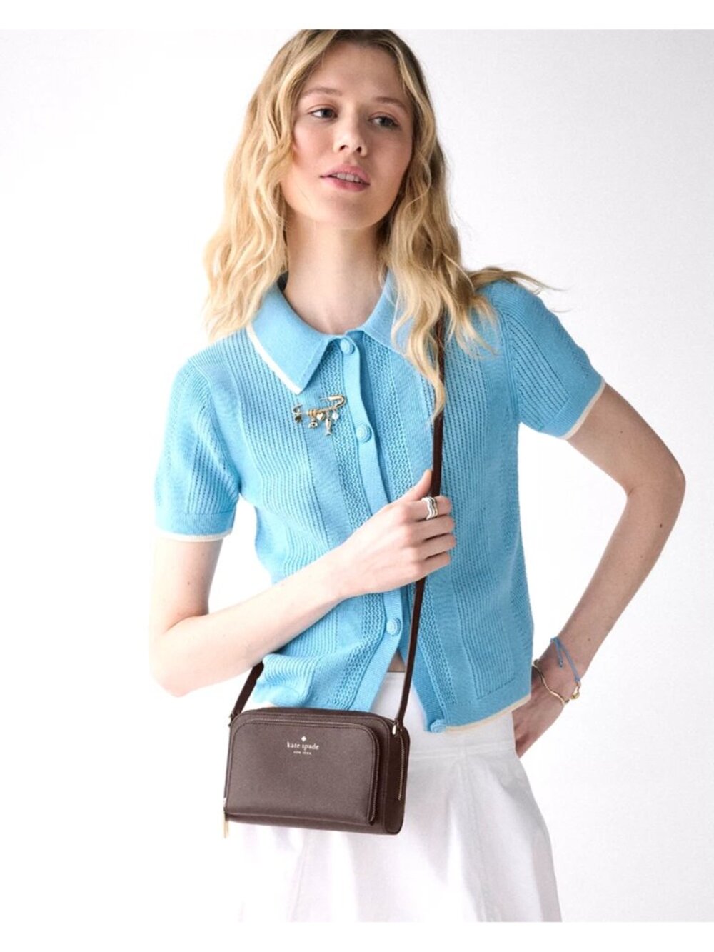 New Kate Spade Staci Mini Crossbody Bag Saffiano Hot Fudge - Picture 4 of 5